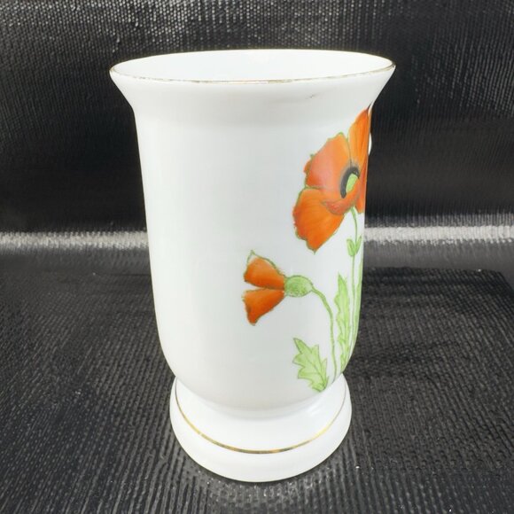Vintage German Fine Porcelain Pedestal Single Cup Mug Poppy Red Flower Pattern - Picture 7 of 7